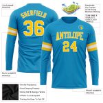 Personalized Panther Blue Gold-White Long Sleeve Performance T-Shirt Team Custom Name and Number