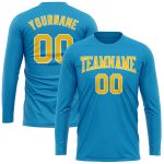 Personalized Panther Blue Gold-White Long Sleeve Performance T-Shirt Team Custom Name and Number