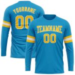 Personalized Panther Blue Gold-White Long Sleeve Performance T-Shirt Team Custom Name and Number