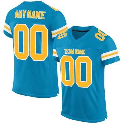 Personalized Panther Blue Gold-White Mesh Authentic Football Jersey Team Custom Name and Number