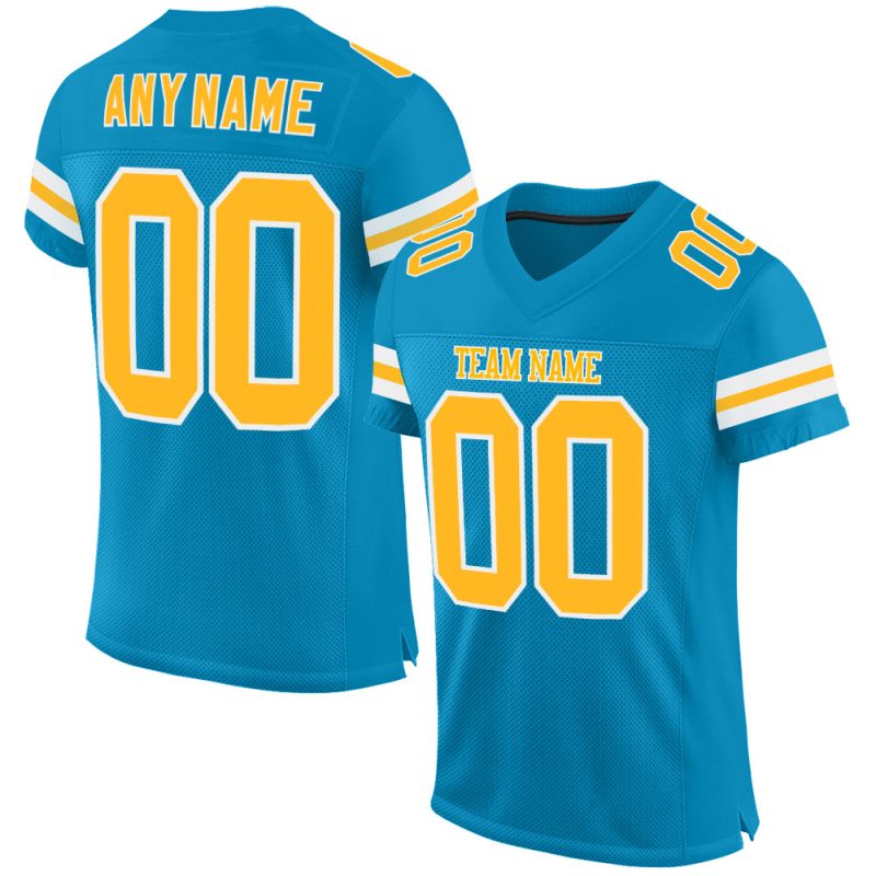 Personalized Panther Blue Gold-White Mesh Authentic Football Jersey Team Custom Name and Number