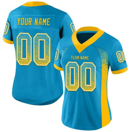 Personalized Panther Blue Gold-White Mesh Drift Fashion Football Jersey Team Custom Name and Number