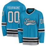 Personalized Panther Blue Gray-Black Hockey Jersey Team Custom Name and Number