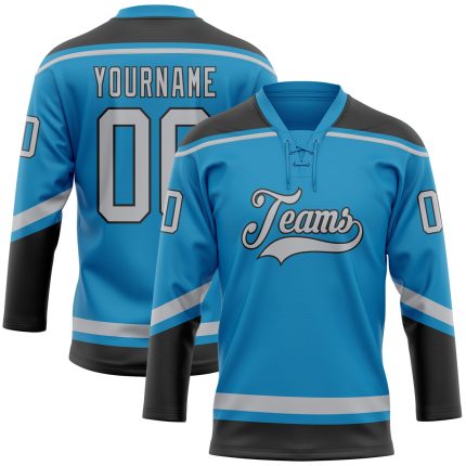 Custom blue, gray and black hockey jersey