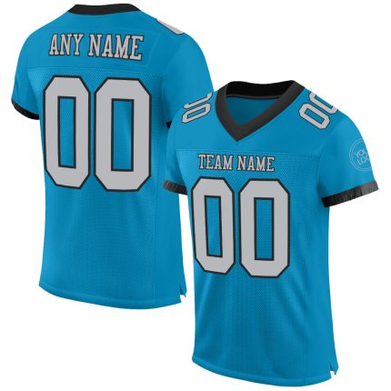 Personalized Panther Blue Gray-Black Mesh Authentic Football Jersey Team Custom Name and Number