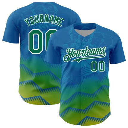 Personalized Panther Blue Kelly Green-White 3D Pattern Design Animal Lion Authentic Baseball Jersey Team Custom Name and Number