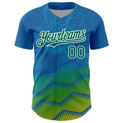 Personalized Panther Blue Kelly Green-White 3D Pattern Design Animal Lion Authentic Baseball Jersey Team Custom Name and Number