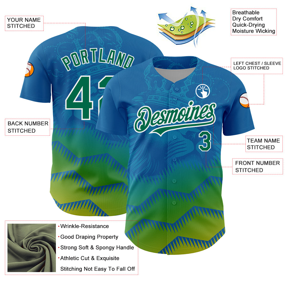 Personalized Panther Blue Kelly Green-White 3D Pattern Design Animal Lion Authentic Baseball Jersey Team Custom Name and Number Personalized Panther Blue Kelly Green-White 3D Pattern Design Animal Lion Authentic Baseball Jersey Team Custom Name and Number - Image 3