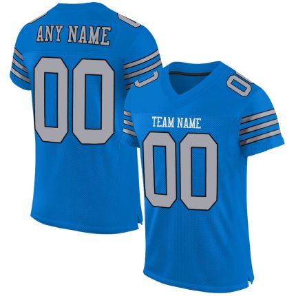 Personalized Panther Blue Light Gray-Black Mesh Authentic Football Jersey