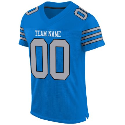 Personalized Panther Blue Light Gray-Black Mesh Authentic Football Jersey