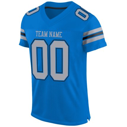 Personalized Panther Blue Light Gray-Black Mesh Authentic Football Jersey Team Custom Name and Number