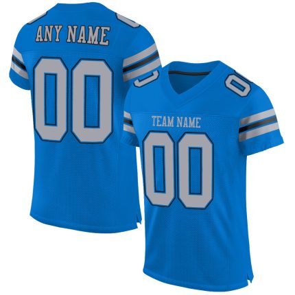 Personalized Panther Blue Light Gray-Black Mesh Authentic Football Jersey Team Custom Name and Number