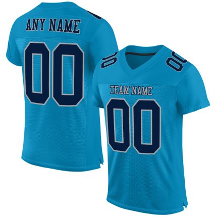 Personalized Panther Blue Navy-Gray Mesh Authentic Football Jersey Team Custom Name and Number