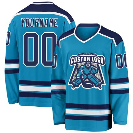 Personalized Panther Blue Navy-White Hockey Jersey Team Custom Name and Number