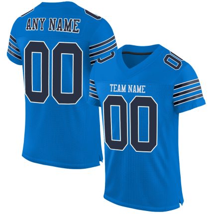 Personalized Panther Blue Navy-White Mesh Authentic Football Jersey