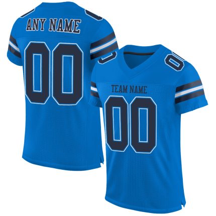 Personalized Panther Blue Navy-White Mesh Authentic Football Jersey Team Custom Name and Number