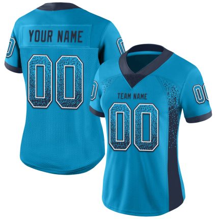 Personalized Panther Blue Navy-White Mesh Drift Fashion Football Jersey Team Custom Name and Number