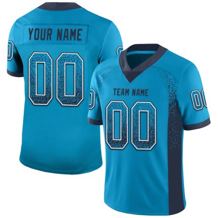 Personalized Panther Blue Navy-White Mesh Drift Fashion Football Jersey Team Custom Name and Number
