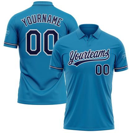 Personalized Panther Blue Navy-White Performance Vapor Golf Polo Shirt Team Custom Name and Number