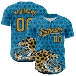 Personalized Panther Blue Old Gold-Black 3D Pattern Design Football Jaguar Helmet And Ball Authentic Baseball Jersey Team Custom Name and Number