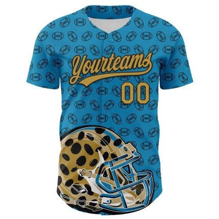 Personalized Panther Blue Old Gold-Black 3D Pattern Design Football Jaguar Helmet And Ball Authentic Baseball Jersey Team Custom Name and Number