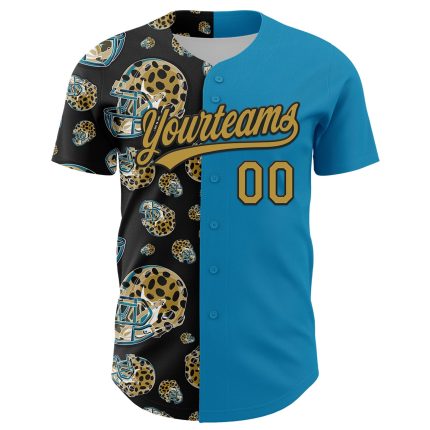 Personalized Panther Blue Old Gold-Black 3D Pattern Design Football Jaguar Helmet Authentic Baseball Jersey Team Custom Name and Number