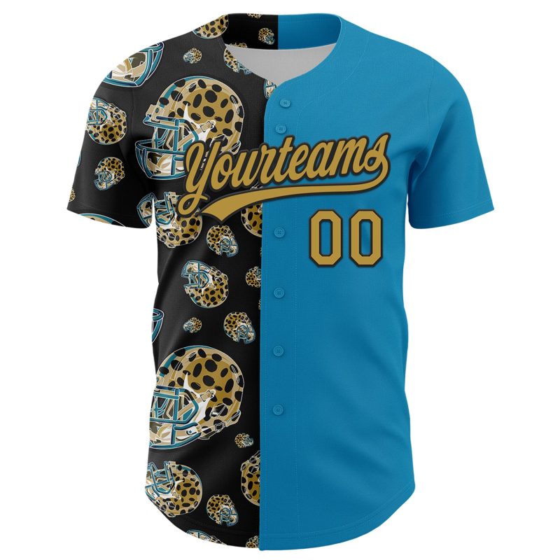Personalized Panther Blue Old Gold-Black 3D Pattern Design Football Jaguar Helmet Authentic Baseball Jersey Team Custom Name and Number