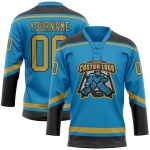 Personalized Panther Blue Old Gold-Black Hockey Lace Neck Jersey Team Custom Name and Number