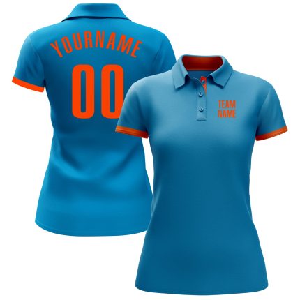 Personalized Panther Blue Orange Performance Golf Polo Shirt Team Custom Name and Number