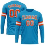Personalized Panther Blue Orange-White Long Sleeve Performance T-Shirt Team Custom Name and Number