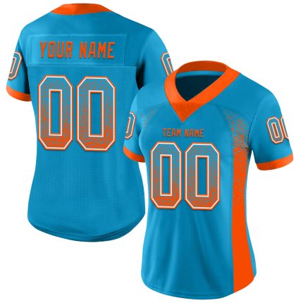 Personalized Panther Blue Orange-White Mesh Drift Fashion Football Jersey Team Custom Name and Number