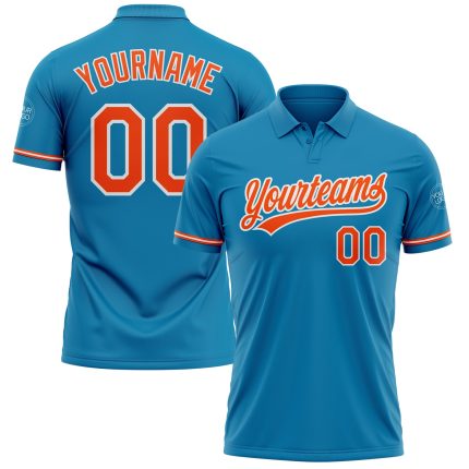 Personalized Panther Blue Orange-White Performance Vapor Golf Polo Shirt Team Custom Name and Number