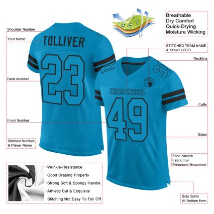 Personalized Panther Blue Panther Blue-Black Mesh Authentic Football Jersey Team Custom Name and Number