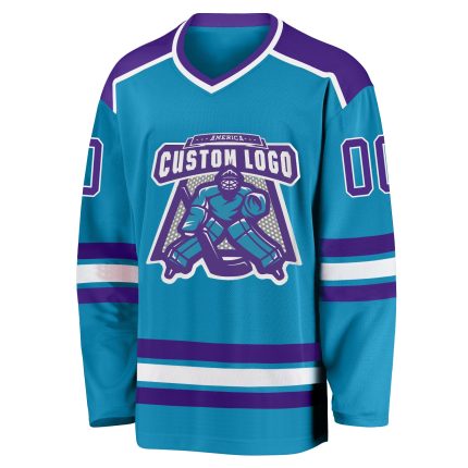 Personalized Panther Blue Purple-White Hockey Jersey Team Custom Name and Number