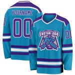 Personalized Panther Blue Purple-White Hockey Jersey Team Custom Name and Number