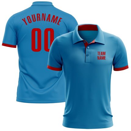 Personalized Panther Blue Red Performance Golf Polo Shirt Team Custom Name and Number
