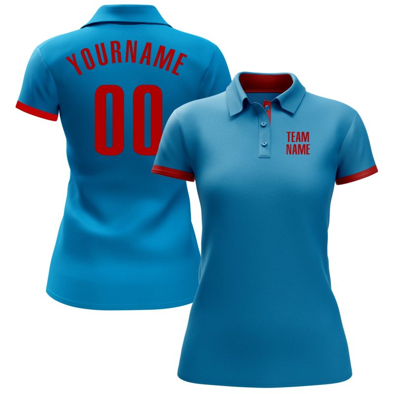 Personalized Panther Blue Red Performance Golf Polo Shirt Team Custom Name and Number