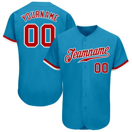 Personalized Panther Blue Red-White Authentic Baseball Jersey Team Custom Name and Number