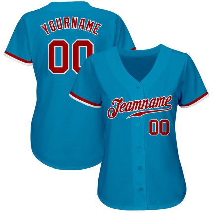 Personalized Panther Blue Red-White Authentic Baseball Jersey Team Custom Name and Number