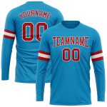 Personalized Panther Blue Red-White Long Sleeve Performance T-Shirt Team Custom Name and Number