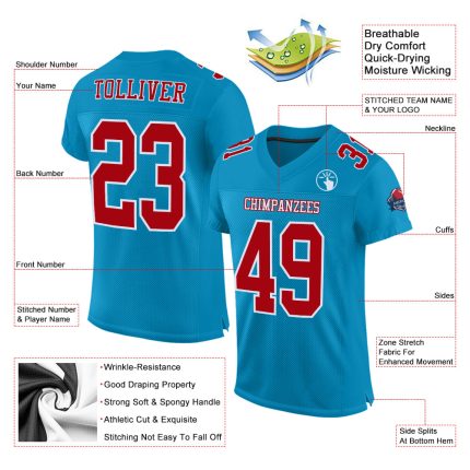 Personalized Panther Blue Red-White Mesh Authentic Football Jersey