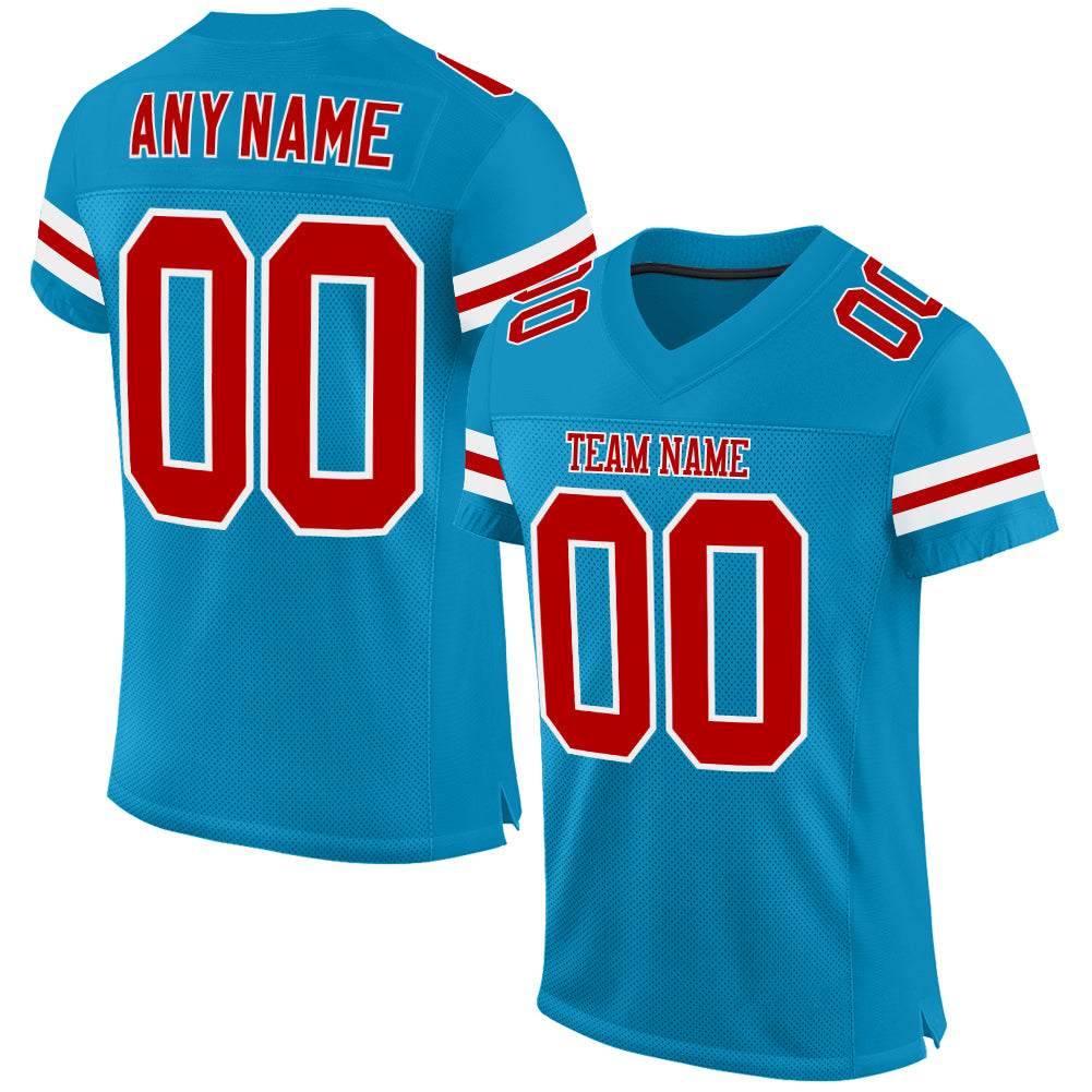 Personalized Panther Blue Red-White Mesh Authentic Football Jersey Team Custom Name and Number