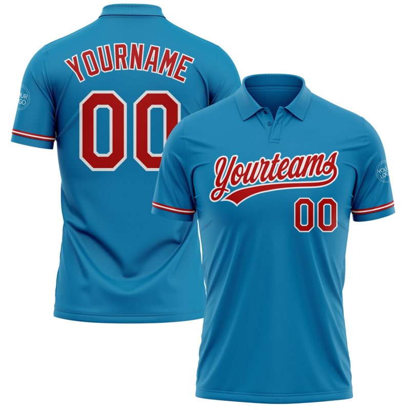Personalized Panther Blue Red-White Performance Vapor Golf Polo Shirt Team Custom Name and Number