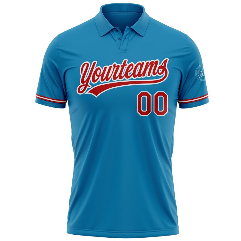 Personalized Panther Blue Red-White Performance Vapor Golf Polo Shirt Team Custom Name and Number