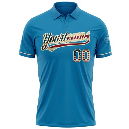 Personalized Panther Blue Vintage USA Flag-Cream Performance Vapor Golf Polo Shirt Team Custom Name and Number