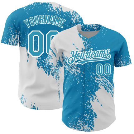 Personalized Panther Blue White 3D Pattern Design Abstract Brush Stroke Authentic Baseball Jersey Team Custom Name and Number