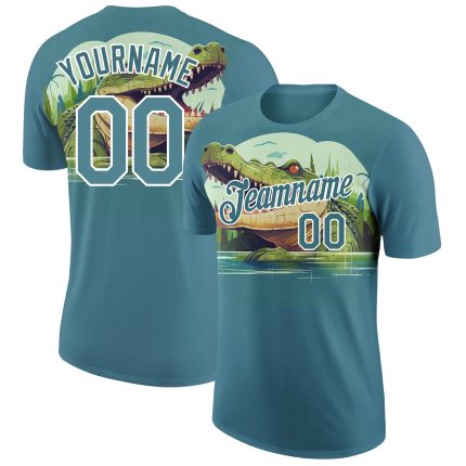 Personalized Panther Blue White 3D Pattern Design Crocodile Performance T-Shirt Team Custom Name and Number