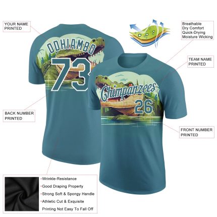 Personalized Panther Blue White 3D Pattern Design Crocodile Performance T-Shirt Team Custom Name and Number