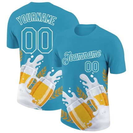 Personalized Panther Blue White 3D Pattern Design Oktoberfest Beer Festival Performance T-Shirt Team Custom Name and Number