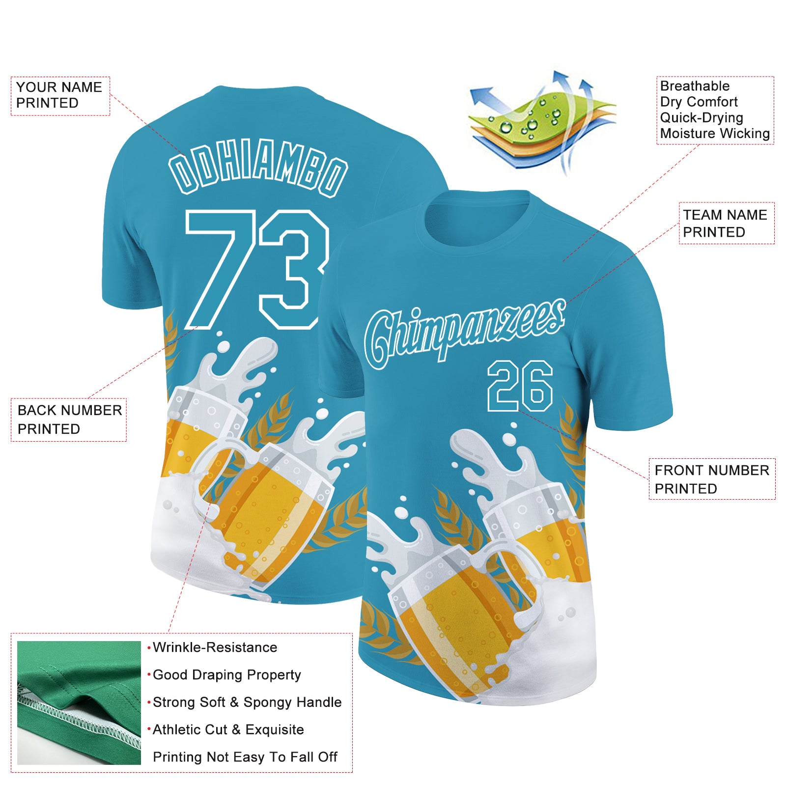 Personalized Panther Blue White 3D Pattern Design Oktoberfest Beer Festival Performance T-Shirt Team Custom Name and Number Personalized Panther Blue White 3D Pattern Design Oktoberfest Beer Festival Performance T-Shirt Team Custom Name and Number - Image 2